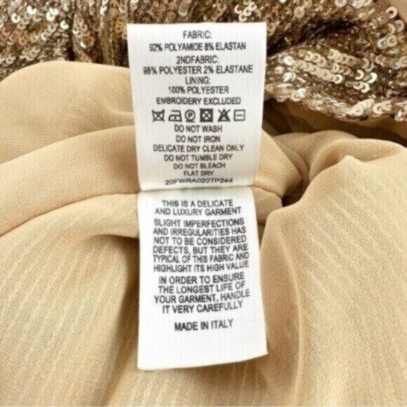 Redemption Runway Gold Sequin Draped Floral Turtleneck Mini Dress Size L - Picture 13 of 16